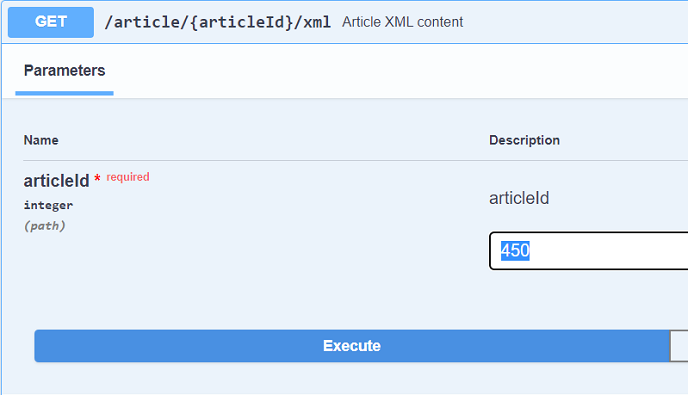 Expanded view of article XML endpoint with articleId set to 450